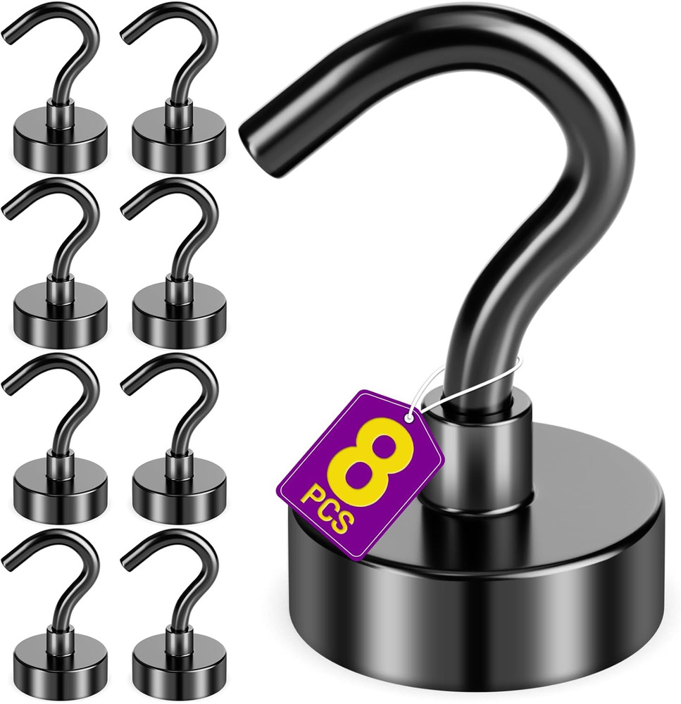 8 Pack Black Magnetic Hooks, 25 LB Neodymium Magnetic Hooks for Cruise Cabins…