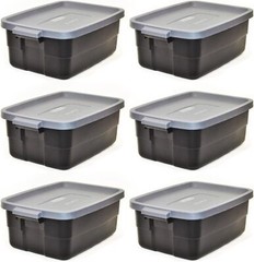 Rubbermaid Roughneck Tote 3 Gallon Stackable Storage Container Black 6 Pack