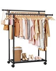 Perchero De Metal Con Estante Integrado Y Ruedas Para Organizar Armarios
