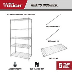 Hyper Tough 5-Tier Wire Storage Shelves, 36″ W x 16″ D x 72″ H, 1750 lb Load