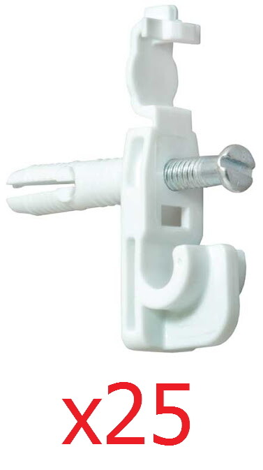 25 Pack Rubbermaid Fast Set Fixed Mount Back Clip Support Wire Shelf, White