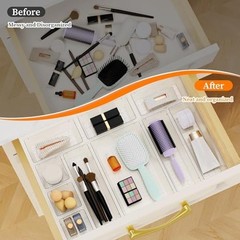 32 PCS Plastic Drawer Organizer Set, 4-Size vanity organizer Trays and Clear