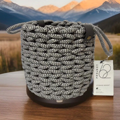 Project 62 Accent Gray Coiled Rope Fishtail Weave Basket W/Faux Leather Snap 8×9