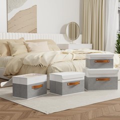 Large Foldable Storage Bins, Linen 13×9.1×7.9in(1-pack), White/Grey