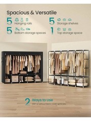 SONGMICS Portable Wardrobe 83×17.7×65.7in w/ Cover 5 Hanging Rods Shelves
