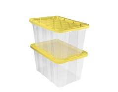 Sterilite 27 Gal Industrial Storage Tote Clear Bin Yellow Lid 4 Pack