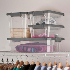 6-Pack Modular Stacker Box, Durable Clear Plastic Storage Bins with Latching Lid