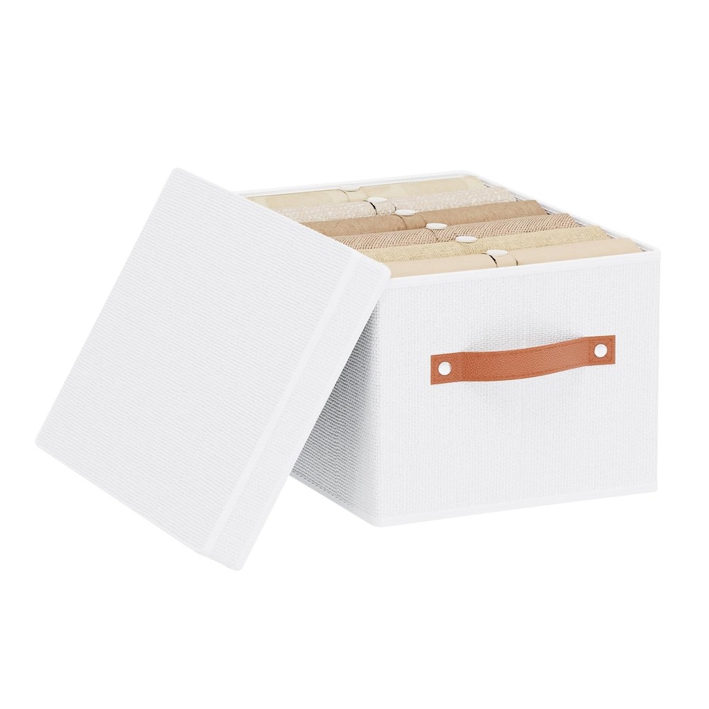 Foldable Storage Bin 7.1×9.1×13 Inch With Lid Closet Organizer Handles White