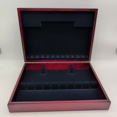 Cutlery Canteen Case Empty Wooden Flatware Box Dark Red With Blue Lining Storage