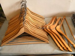 LOT of 22 Wooden Adult Hangers – (18 regular) & (4 with notches for straps)