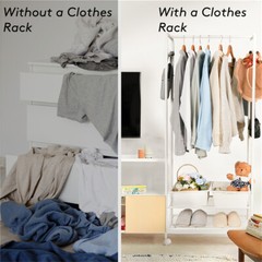 Wheeled Clothes Rack Garment Coat Jacket Shelf Stand Rack w/ 8 Hooks Easy Moving