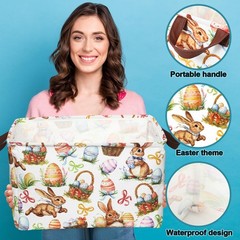 3 PCS Large Easter Baskets 15x11x9.5 Inch Empty Storage Bin Folding Bunny