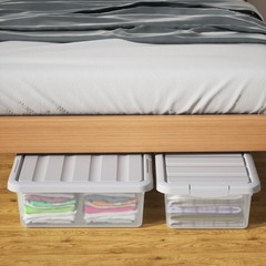 2 PCS 14 Quart Plastic Clear Storage Bin Stackable Latching Box Grey Lid