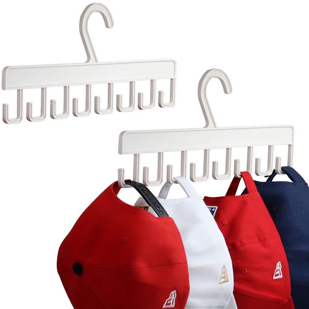 Hat Racks For Baseball Caps, 2Pcs Closet Organizer With 16 Hooks, White
