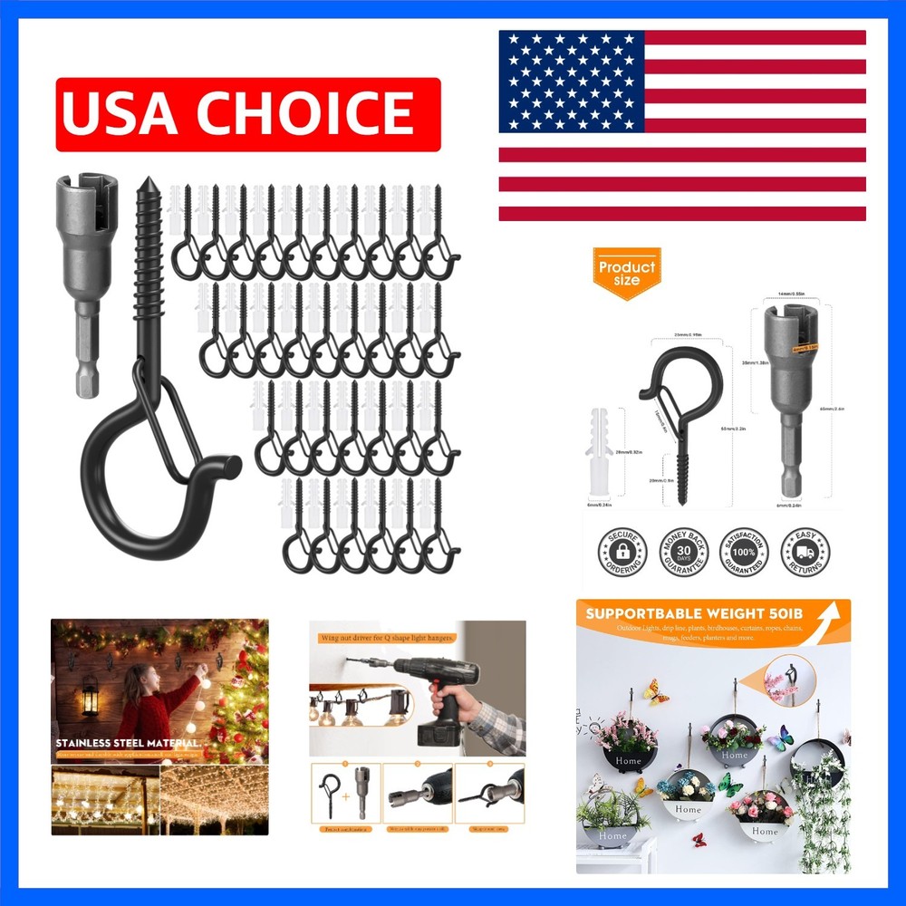 32Pcs Q-Hanger Hooks with Safety Buckle, Windproof Screw Hooks for Hanging Ou…