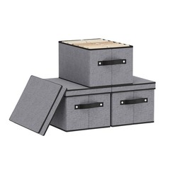 3 PCS Gray 7.1×9.1×13 Inch Storage Boxes Closet Organizer Bins With Lids