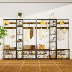 6-in-1 Entryway Hall Tree with Bench and Shoe Storage Shelves Vintage Coat Rack