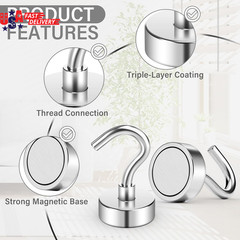 38Pack Heavy Duty Magnetic Hooks, 30LBS Powerful Black Metal Neodymium Magnets H