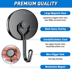 4 Pack Magnetic Hooks Heavy Duty 110Lbs Neodymium Magnet Hooks, Magnets with Hoo