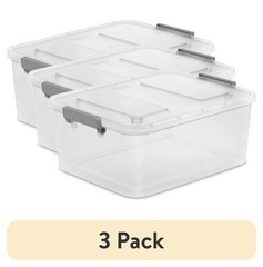 (3 pack) Sterilite 12.7 Qt. Clear Modular ID Latch Box, Gray Latches