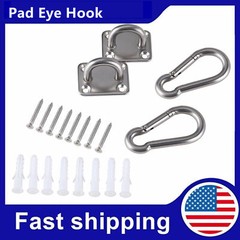 2PCS M8 Premium Heavy Duty Square Stainless Steel Pad Eye Hooks + 2PCS Snap Hook