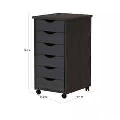 6-Drawer Solid Wood Mobile Storage Cart in Black