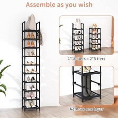 Tall Narrow Shoe Rack Entryway, 10 Tier Metal, 10–15 Pairs, Corner Space Saver