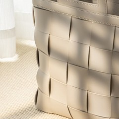 Woven Leather Basket Minimalist Aesthetic Handmade Woven Hamper for Living Room