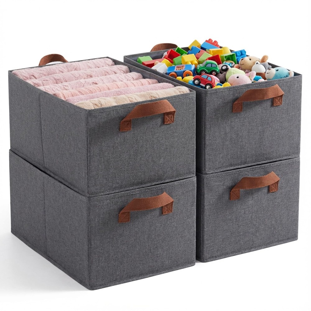 4 Pack Large Capacity Closet Storage bins, 18 x 11 x 8 inches, Grey