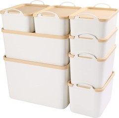 ANMINY All-in-One Lidded Plastic Storage Bins Set White Basket (8 Piece)