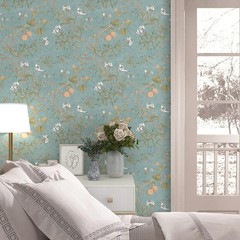 Vintage Botanical Birds Peel and Stick Wallpaper Vinyl 17.7″W x 117″L, Blue
