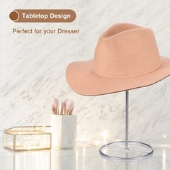 2 Pcs Metal Hat Display Stand Tabletop Hat and Wig Rack Holder Silver