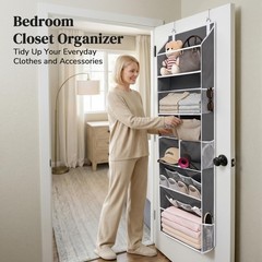 6in1 Over Door Hanging Organizer Versatile Storage 12 Mesh Pockets Deep Gray