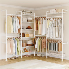 L4 Wall Mounted Industrial Pipe Clothing Rack, Closet Organizer System with 6 Ha