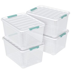 Idotry 85 Qt Clear Plastic Stackable Latching Storage Box w/ Lid & Wheels 4 Pack