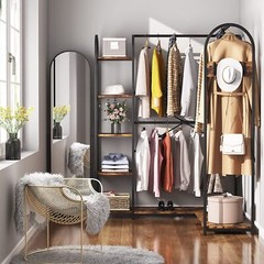 Tribesigns L Shape Corner Clothes Garment Rack w/ Storage Shelves & Hanging Rods