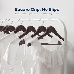 SereneLife 50 Pcs Wooden Hangers – Non-Slip, Sturdy w/ Chrome 360° Swivel Hook