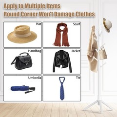 Aliphon Wooden Coat Rack Stand, Freestanding Coat Rack with 8 Hooks, 3 Adjust…