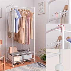 Wheeled Clothes Rack Garment Coat Jacket Shelf Stand Rack w/ 8 Hooks Easy Moving