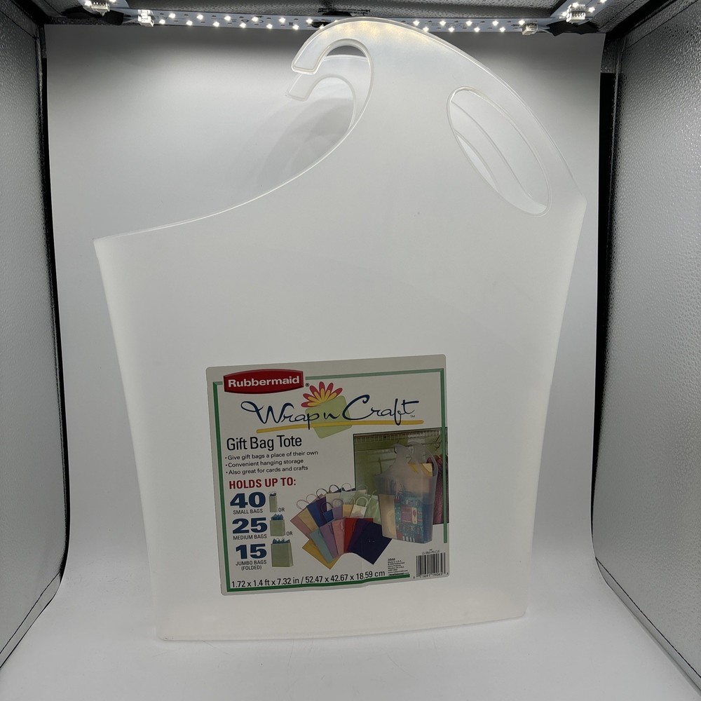 Set of 4 Rubbermaid Wrap n Craft Gift Bag Totes Clear Stackable Hanging 2003 USA