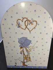 Vintage Holly Hobbie Metal Tin Storage Caddy Totes Wooden Handle 1970s Organizer