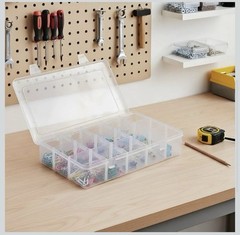 Plastic Organizer Box with Dividers, 15 Large Grids, 2 Pack Clear Compartment