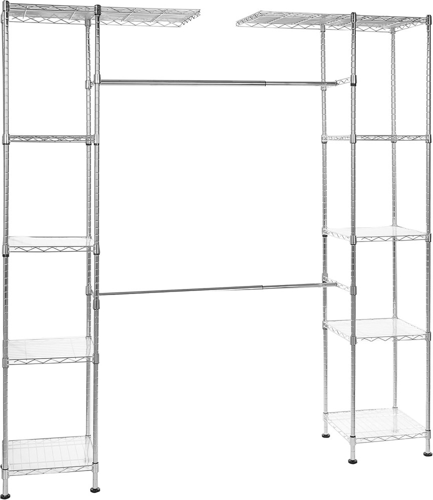 Expandable Adjustable Metal Closet Organizer with Hanging Rod, Clothes Rack, She
