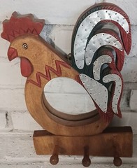 Wood Vintage Rooster Mirror Wall Hanging Coat Rack 9 1/2″ x 15″
