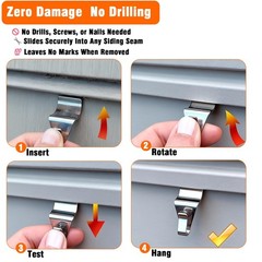 YUNFOOK 14 Pcs Vinyl Siding Hooks, Stainless Steel No-Hole Hangers for Hangin…