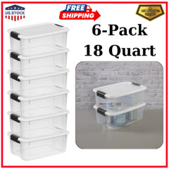 6-Pack Stackable Storage Bin with Lid, Clear Plastic Design, 18 Quart