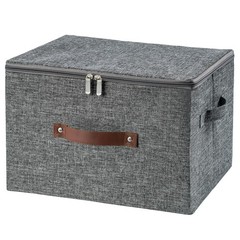 Lidded Storage Bins With Zipper Lid Foldable Fabric PU Leather Handle