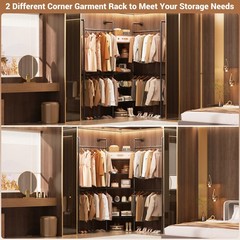 6.42FT Industrial Pipe Clothing Rack, Reversible Corner Closet System w/ 5 Shelv
