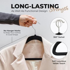 Non-Slip Velvet Clothes Hangers – 30/50/100/200 Pack, Black, Gray, Ivory