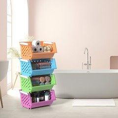 4-Pack Colored Stackable Storage Bins for Pantry Organizer Large Plastic Baskets